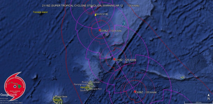 Cliquez sur l'image. Position de 04h ce matin marquée vers 16.2°sud et 57.9°est.