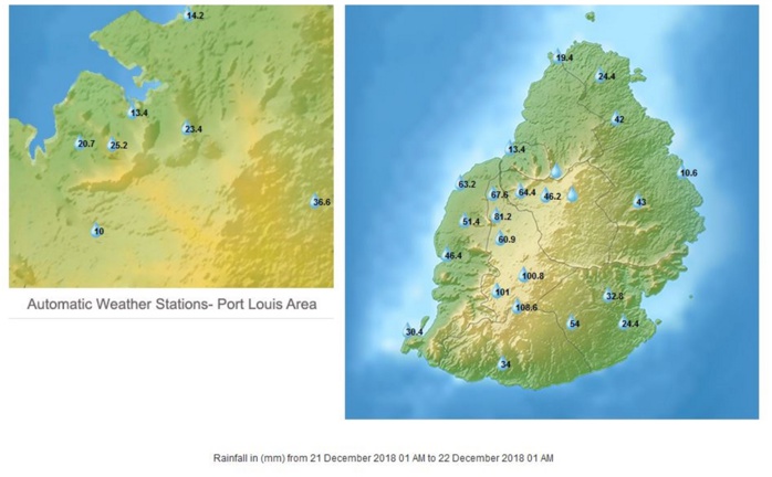 A 01h ce matin: pluies en 24h à Maurice.