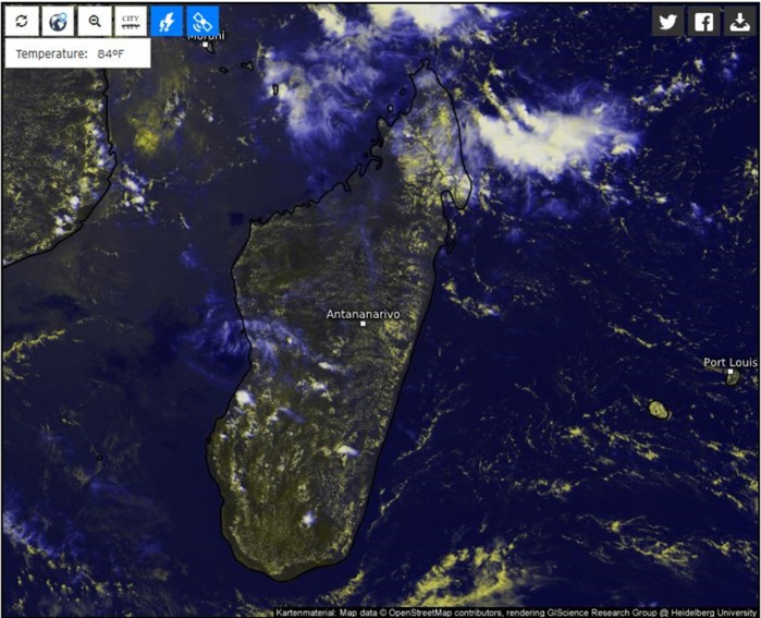A pirori les orages devraient se concentrer sur la moitié sud ouest de Madagascar cet après midi et en début de soirée.