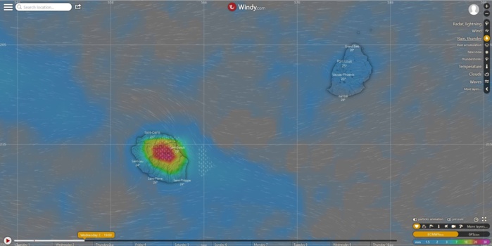 Bonnes précipitations avec un risque orageux dans l'intérieur de la Réunion pour demain après midi selon le modèle européen.