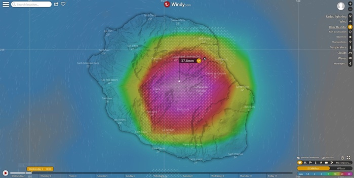 Simulation du modèle européen ECMWF en fin d'après midi.