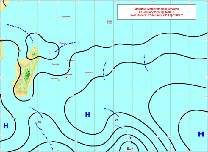 Carte synoptique réalisée à 04h ce matin.  Météo mauricenne,Vacoas.