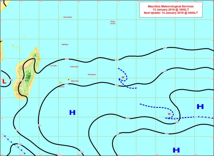 Situation à 16h. Vents faibles à modérés et pas de perturbation. MMS/Vacoas. Situation à 16h. Vents faibles à modérés et pas de perturbation. MMS/Vacoas.