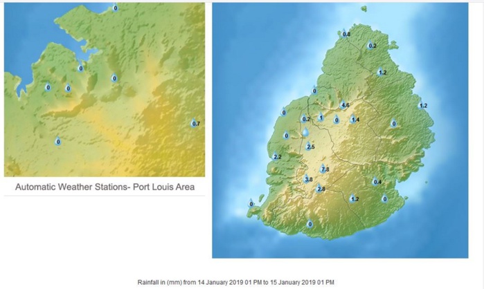 A 13h pluies en 24h à Maurice. MMS/Vacoas. A 13h pluies en 24h à Maurice. MMS/Vacoas.