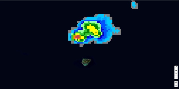 03h31: zone pluvio-orageuse juste au nord de Rodrigues. 03h31: zone pluvio-orageuse juste au nord de Rodrigues.