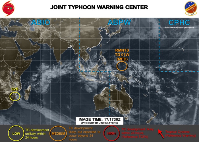 "Disette cyclonique": rare que les cartes du Joint Typhoon Warning Center soient aussi peu fournies surtout en plein mois de Janvier. "Disette cyclonique": rare que les cartes du Joint Typhoon Warning Center soient aussi peu fournies surtout en plein mois de Janvier.