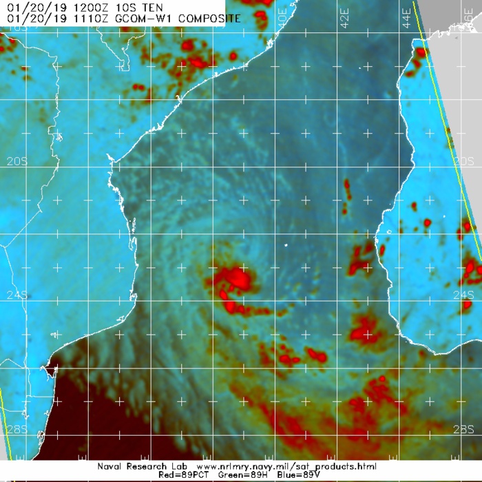 15h10.Mirco-ondes(qui "voit" à travers les nuages) montre bien le centre au nord de la convection.