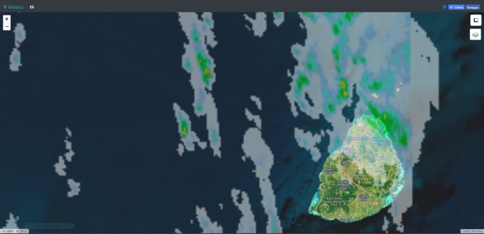 Radar de Météo France Réunion à 03h55. Crédit https://www.meteoi.re/ Radar de Météo France Réunion à 03h55. Crédit https://www.meteoi.re/