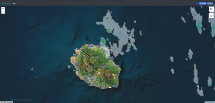 Radar de Météo France Réunion à 03h55. Crédit https://www.meteoi.re/ Radar de Météo France Réunion à 03h55. Crédit https://www.meteoi.re/