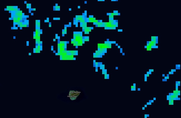 8h ce matin. Le calme est revenu mais les conditions restent potentiellement instables. Des nuages assez actifs circulent au nord de Rodrigues. 8h ce matin. Le calme est revenu mais les conditions restent potentiellement instables. Des nuages assez actifs circulent au nord de Rodrigues.