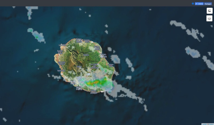 20h05: radar de Météo France Réunion. Crédit image: https://www.meteoi.re/ 20h05: radar de Météo France Réunion. Crédit image: https://www.meteoi.re/