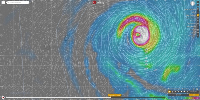 GFS, modèle américain, a près de 3 jours d'avance sur ECMWF et fait passer l'éventuel système à l'est de Rodrigues. GFS, modèle américain, a près de 3 jours d'avance sur ECMWF et fait passer l'éventuel système à l'est de Rodrigues.
