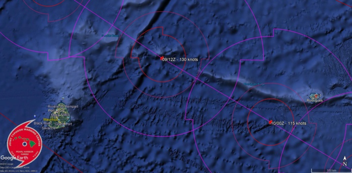 JTWC: le cyclone intense est prévu passer à quelques 230km de Maurice et une centaine de km de Rodrigues.