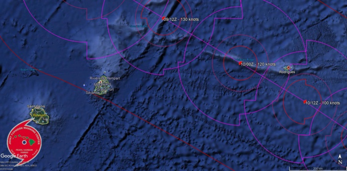 JTWC: passage prévu à 270km au nord-est de Maurice et à moins de 100km de Rodrigues.