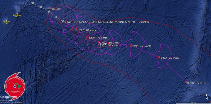 JTWC: le cyclone s'éloigne de Rodrigues. JTWC: le cyclone s'éloigne de Rodrigues.