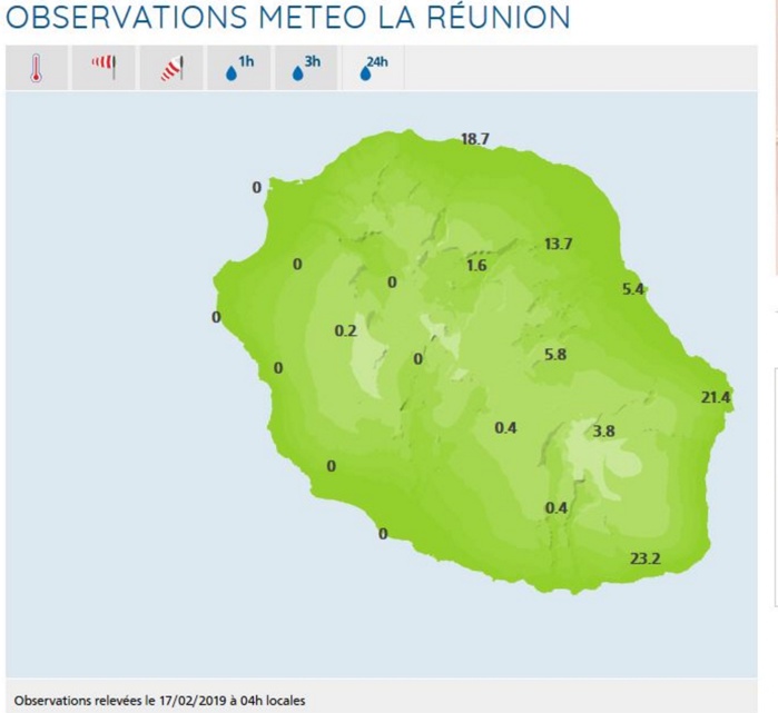 A 04h, pluies en 24h dans les stations de MFR.