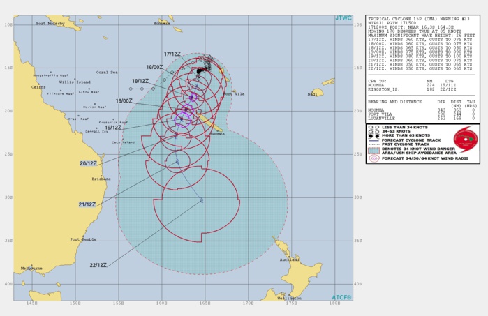 15UTC: TC OMA(15P) pushing slowly southward and forecast to intensify gradually after 24H.