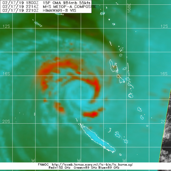 03UTC: OMA(15P): struggling over cooler seas, but pushing south-southwest and forecast to intensify after 12/24hours