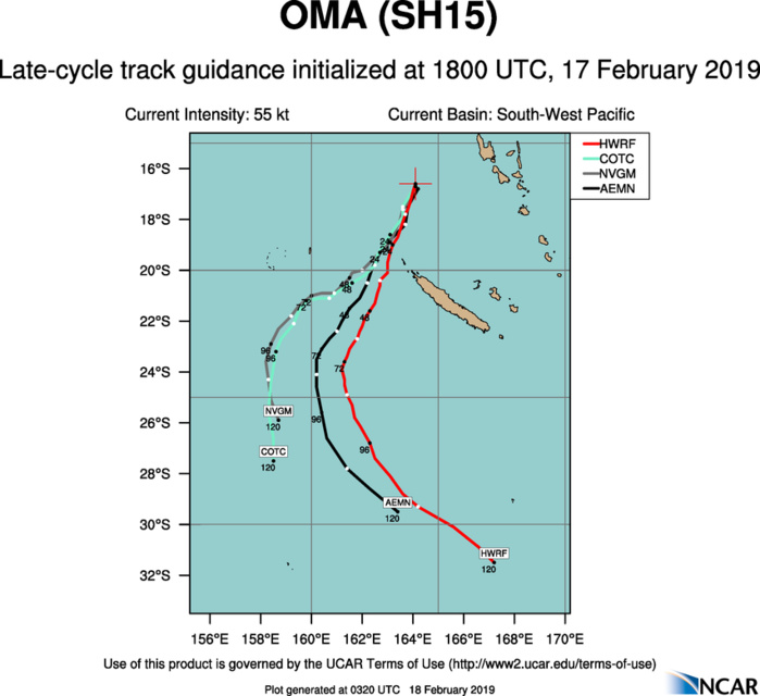 03UTC: OMA(15P): struggling over cooler seas, but pushing south-southwest and forecast to intensify after 12/24hours 03UTC: OMA(15P): struggling over cooler seas, but pushing south-southwest and forecast to intensify after 12/24hours