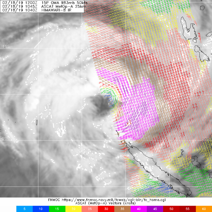 15UTC: OMA(15P): moving southwest and intensifying, approaching the Belep islands 