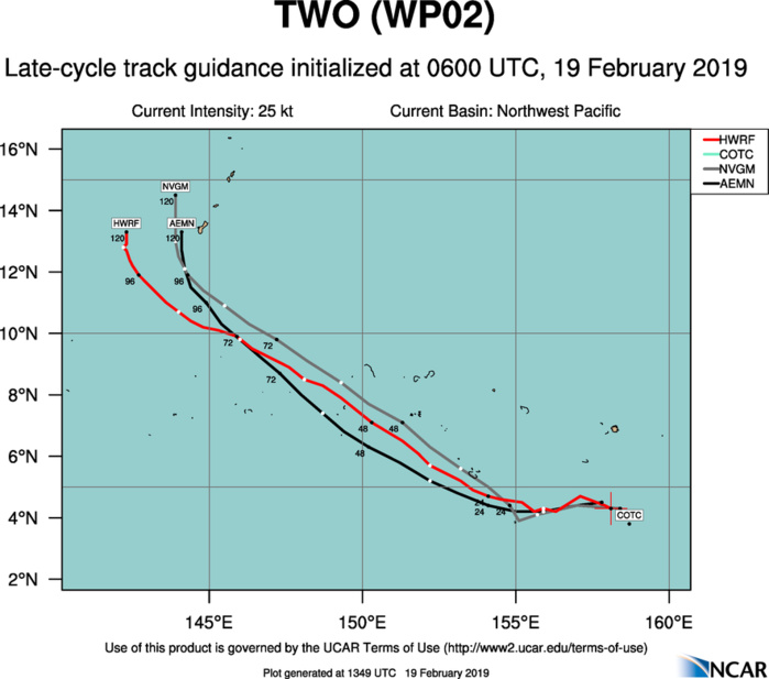 15UTC: TD 02W forecast to intensify rapidly to a Category 3 US in 3 days while approaching the Yap/Guam area