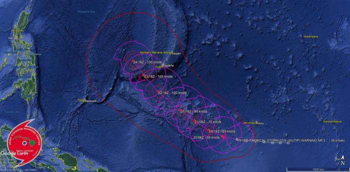 21UTC: WUTIP(02W) forecast to intensify rapidly to a CAT3 US in 3 days while approaching the Guam/Yap area