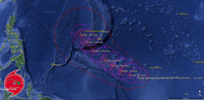 09UTC: WUTIP(02W) forecast to intensify rapidly to a CAT3 US in less than 3 days while approaching the Guam/Yap area