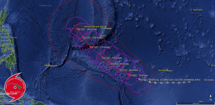 15UTC: WUTIP(02W) intensifying and forecast to reach CAT3 US in less than 2 days while approaching the Guam/Yap area