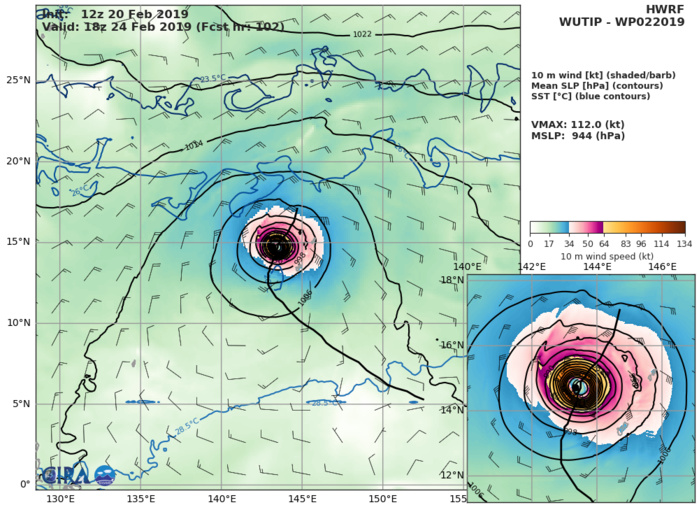 21UTC: WUTIP(02W) intensifying and forecast to reach CAT3 US in less than 2 days while approaching the Guam/Yap area