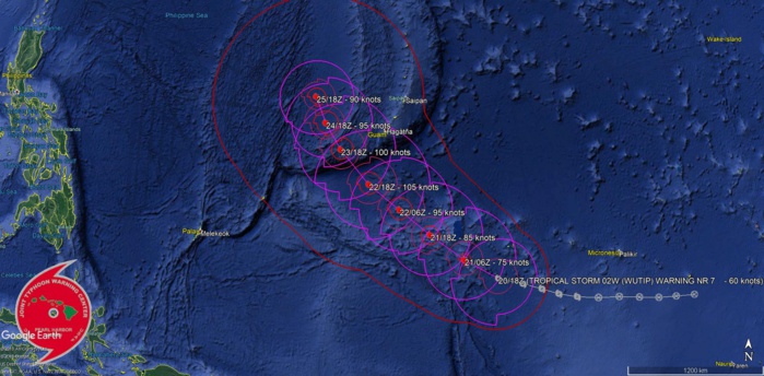 21UTC: WUTIP(02W) intensifying and forecast to reach CAT3 US in less than 2 days while approaching the Guam/Yap area