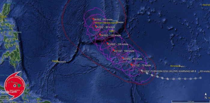03UTC: WUTIP(02W) now a typhoon, forecast to reach Category 3 US in 36hours while approaching Guam 03UTC: WUTIP(02W) now a typhoon, forecast to reach Category 3 US in 36hours while approaching Guam