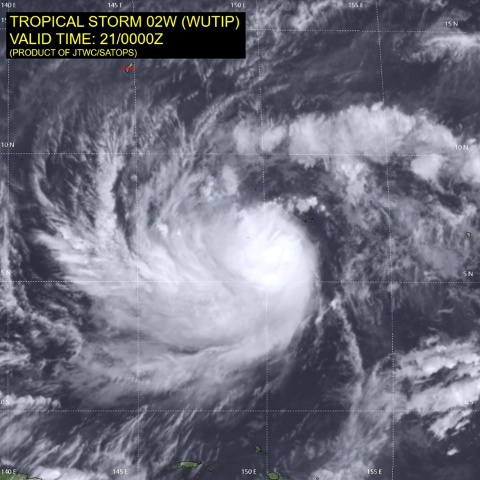 03UTC: WUTIP(02W) now a typhoon, forecast to reach Category 3 US in 36hours while approaching Guam 03UTC: WUTIP(02W) now a typhoon, forecast to reach Category 3 US in 36hours while approaching Guam