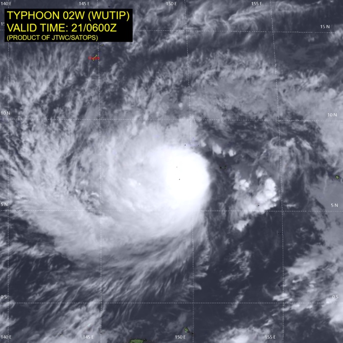 09UTC: Typhoon WUTIP(02W) forecast to reach Category 3 US in 36hours while approaching Guam