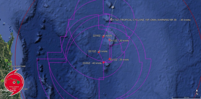 15UTC: cyclone OMA(15P): forecast to dissipate(below 35knots) in 3 days