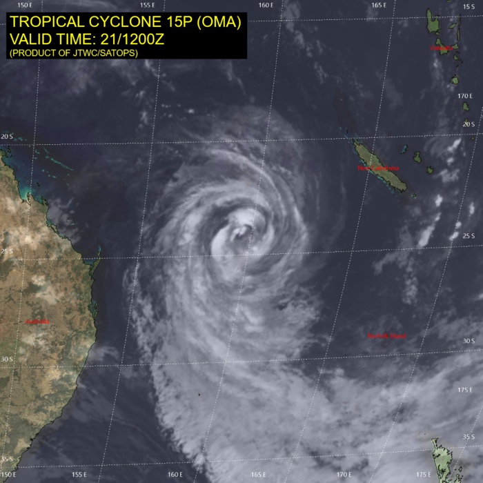 15UTC: cyclone OMA(15P): forecast to dissipate(below 35knots) in 3 days