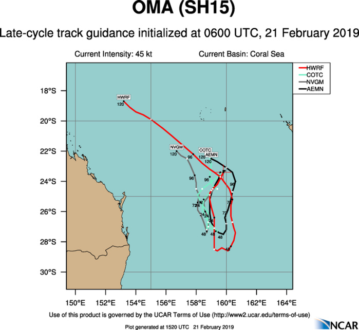 15UTC: cyclone OMA(15P): forecast to dissipate(below 35knots) in 3 days