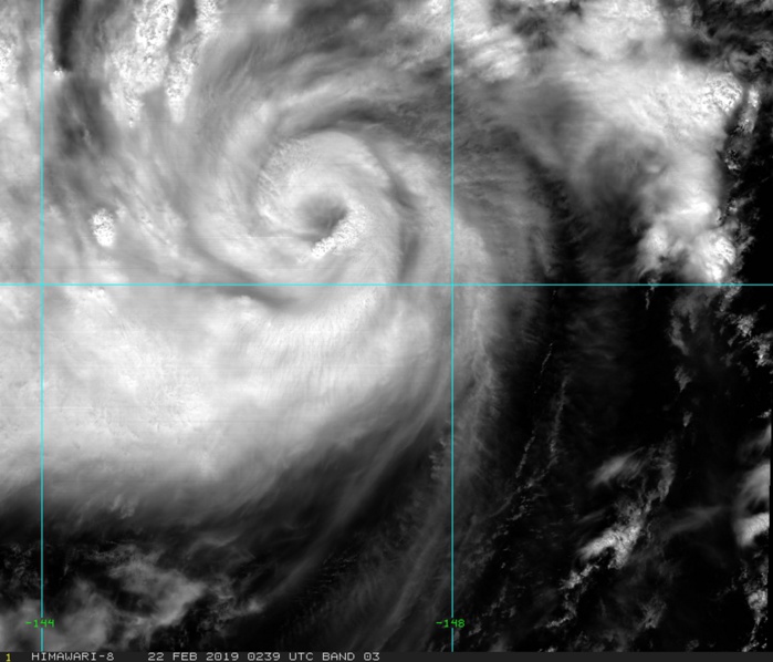 03UTC: typhoon Wutip(02W) Category 2 US, intensifying and approaching Guam area