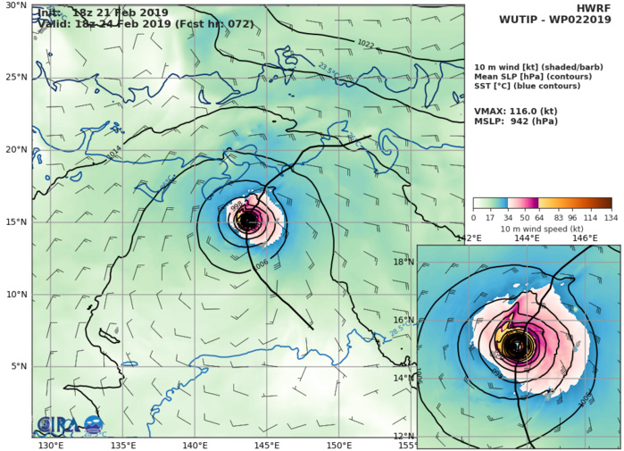 03UTC: typhoon Wutip(02W) Category 2 US, intensifying and approaching Guam area