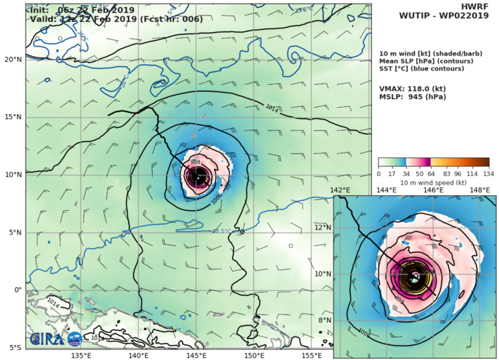 15UTC: typhoon Wutip(02W) Category 3 US near peak intensity, forecast CPA to Guam: 250km in apprx 24h. 15UTC: typhoon Wutip(02W) Category 3 US near peak intensity, forecast CPA to Guam: 250km in apprx 24h.