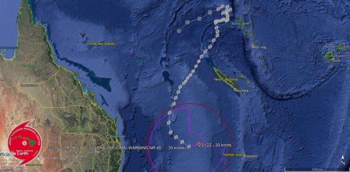 03UTC: cyclone OMA(15P): Final Warning, estimated peak intensity reached was 75knots (CAT1 US) 03UTC: cyclone OMA(15P): Final Warning, estimated peak intensity reached was 75knots (CAT1 US)