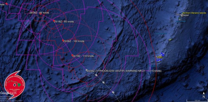 09UTC: Typhoon WUTIP(02W) is weakening, more rapidly after 24hours and remaining away from any land 09UTC: Typhoon WUTIP(02W) is weakening, more rapidly after 24hours and remaining away from any land