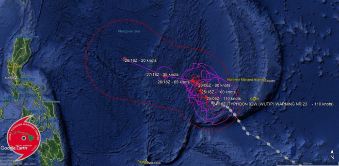 21UTC: Typhoon WUTIP(02W) ,Category 3 US, stronger once again away from any land