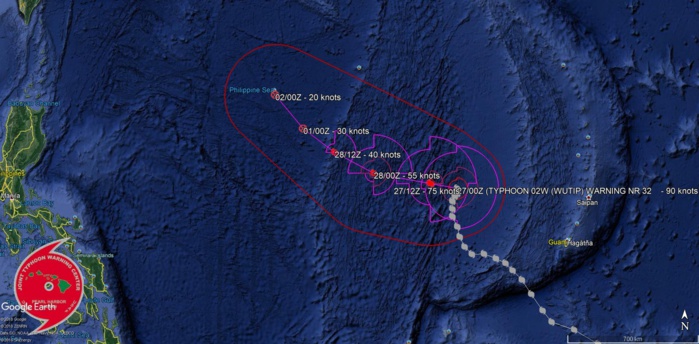 03UTC: Typhoon WUTIP(02W), Category 2 US, slow-moving and weakening rapidly next 72hours, no threat to land 03UTC: Typhoon WUTIP(02W), Category 2 US, slow-moving and weakening rapidly next 72hours, no threat to land