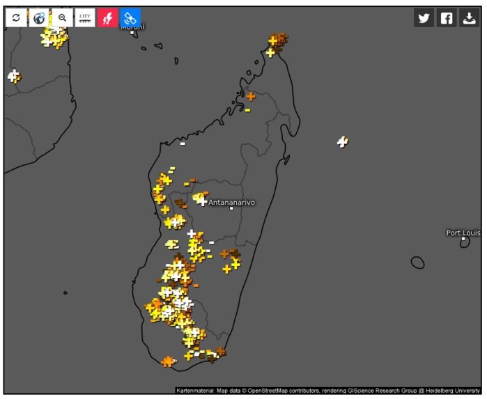 Retour de conditions instables sur Mada. Nombreux orages à 16h.(15h locale)