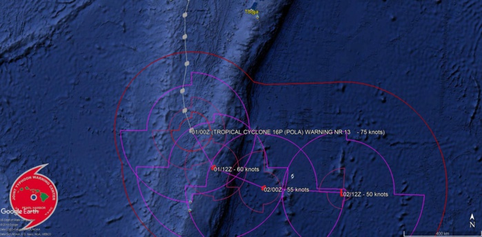 03UTC: Cyclone POLA(16P) category 1 US, weakening and becoming extratropical 03UTC: Cyclone POLA(16P) category 1 US, weakening and becoming extratropical
