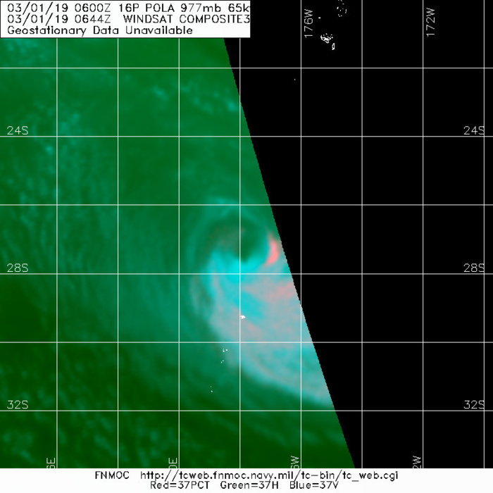 09UTC: Cyclone POLA(16P) category 1 US, weakening and becoming extratropical 09UTC: Cyclone POLA(16P) category 1 US, weakening and becoming extratropical