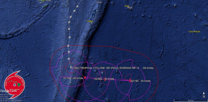 09UTC: Cyclone POLA(16P) category 1 US, weakening and becoming extratropical 09UTC: Cyclone POLA(16P) category 1 US, weakening and becoming extratropical