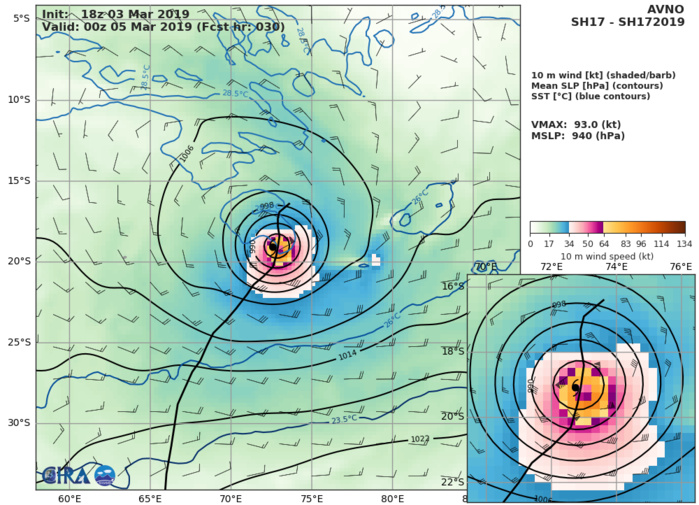 GFS AT 18UTC: 93KT AT +30H GFS AT 18UTC: 93KT AT +30H