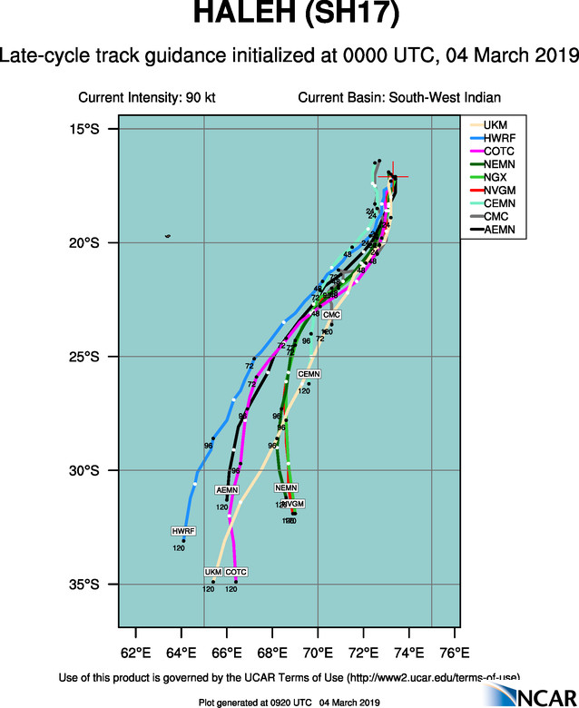 09UTC: TC HALEH(17S) category 3 US, intensifying rapidly with a forecast peak as a category 4 in 24hours 09UTC: TC HALEH(17S) category 3 US, intensifying rapidly with a forecast peak as a category 4 in 24hours