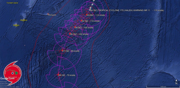 21UTC: TC HALEH(17S) peaking now as a powerful category 4 US safely over open seas 21UTC: TC HALEH(17S) peaking now as a powerful category 4 US safely over open seas